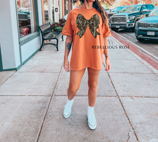 Camo Coquette Bow Graphic T-shirt