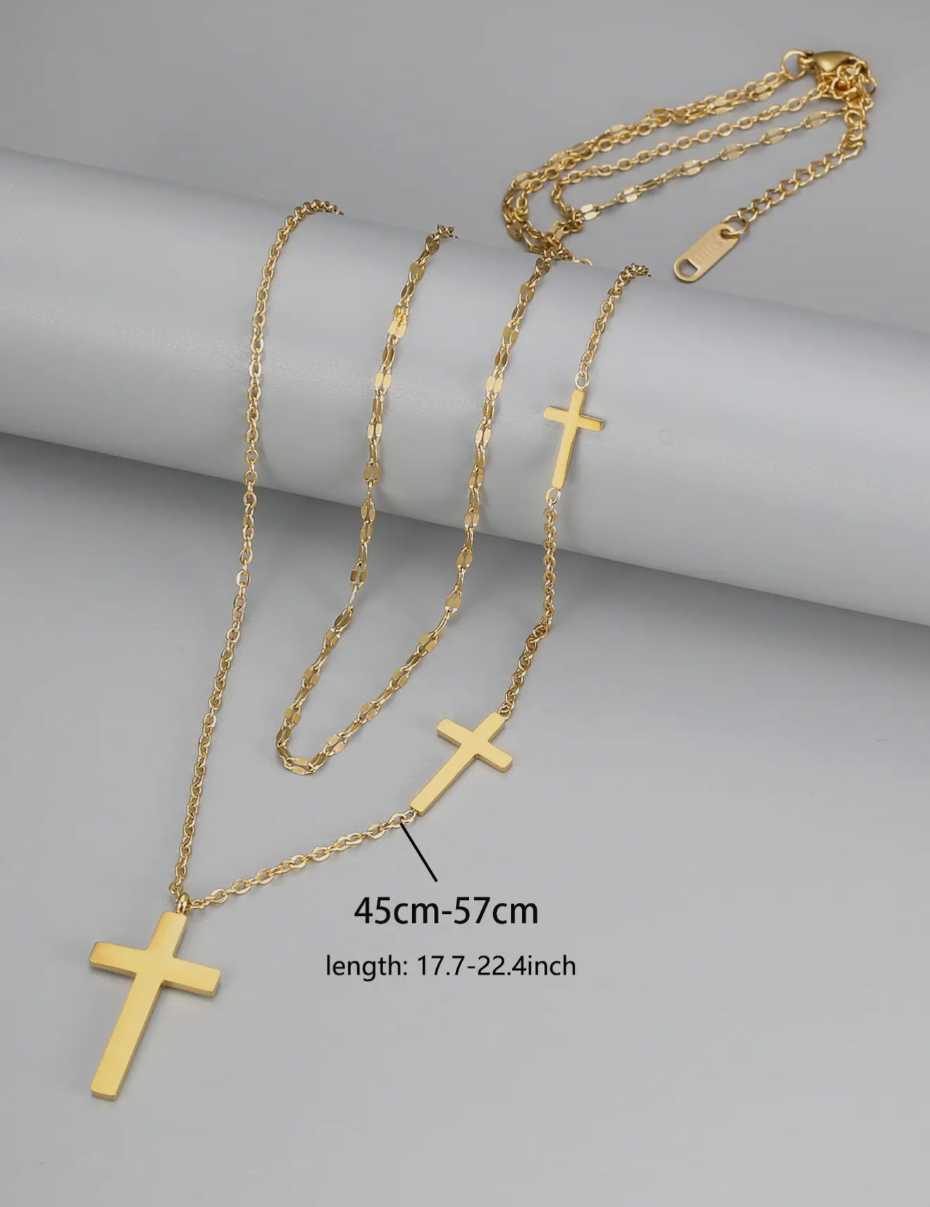 Double Layered Cross Pendant CollarBone Chain Necklace