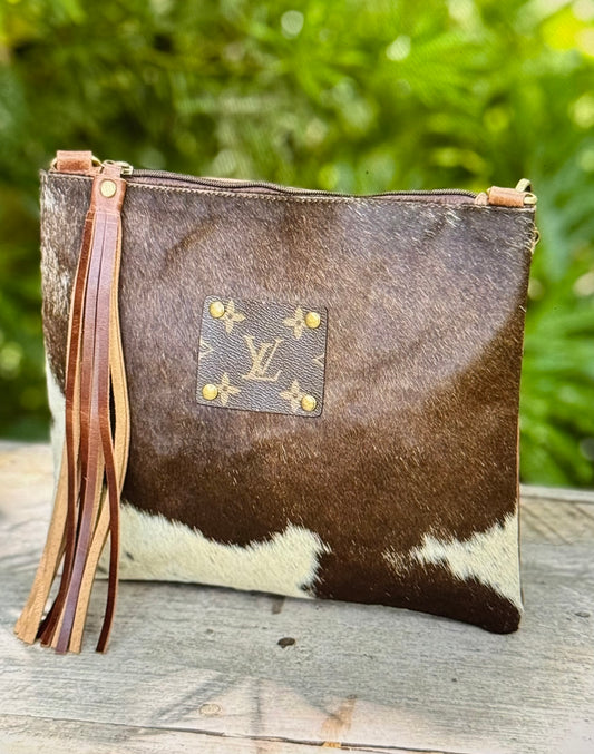 Upcycled Lv Cowhide Leather Crossbody Bag Western
